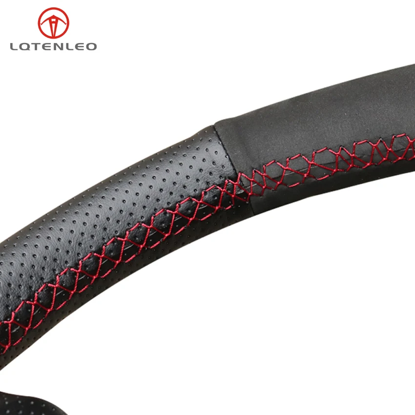 

LQTENLEO Black Genuine Leather Suede Car Steering Wheel Cover For Lexus RX330 RX400h RX400 2003-2008 Toyota Corolla Verso Camry