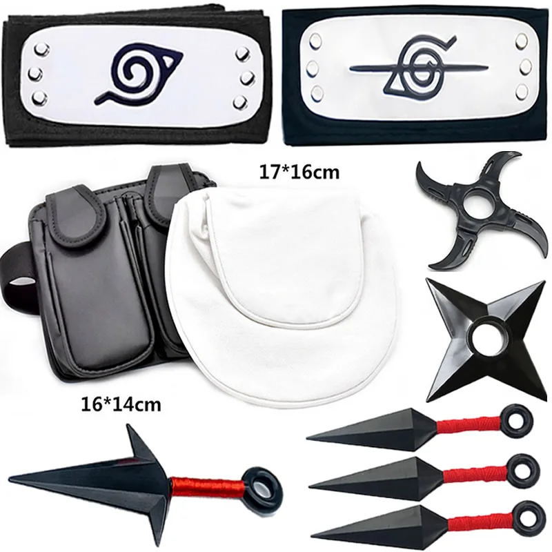 

6pcs SET Anime Naruto Cosplay Accessories Weapon Ninja Bag Kunai Headbands Shuriken Prop Action Figure Akatsuki Itachi Toy Gift