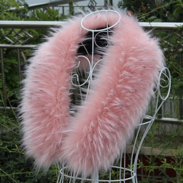 pink with tip Новинка, женские зимние куртки с воротником из искусственного меха енота, капюшон, меховой шарф, мужское зимнее пальто, шарф, искусственные пушистые шарфы WME03 - Цвет: pink with tip
