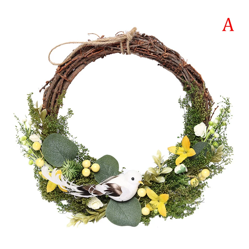 

1set Spring Decoration Wreath Home Decor Natural Rattan Wreath Party Wreath Crafts Bird Hanging Decor Spring Wedding Wreath