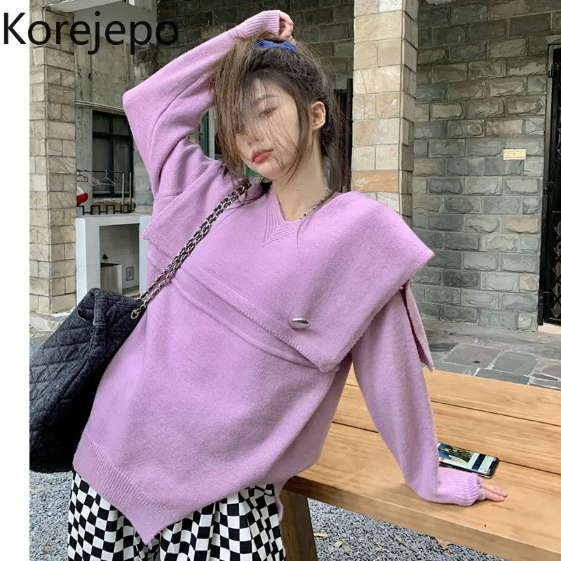 

Женский комплект из свитера и пуловера, с V-образным вырезом