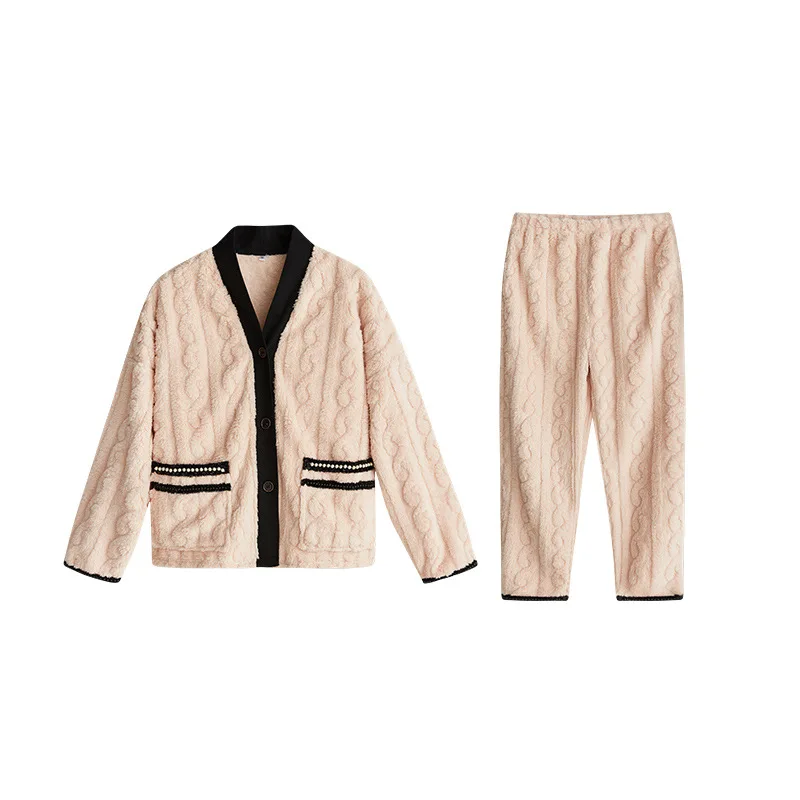 Coral Fleece Pajamas Women Fall/winter Flannel Pajamas Pajamas Suit Cardigan Couples Home Service Two Piece Set Winter