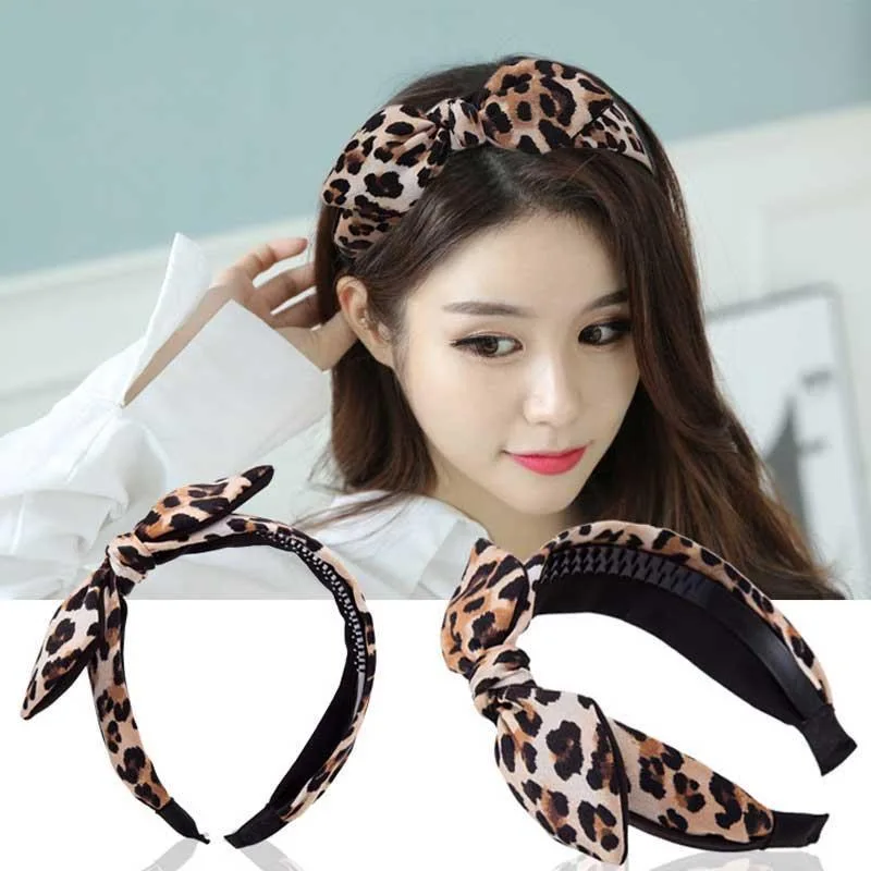Повязка для волос с леопардовым принтом и бантом широкая простая