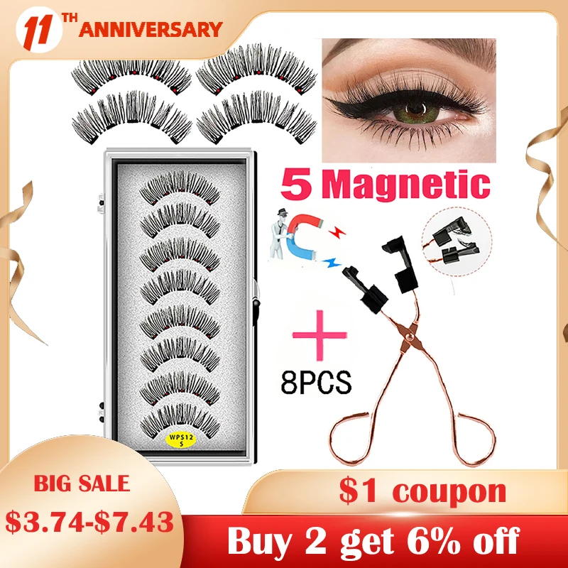 

LEKOFO 4 Pairs 5 Magnet Magnetic False Eyelashes Handmade Mink Eye Lashes faux cils magnetique 3D Natural magnetic Lashes WSP