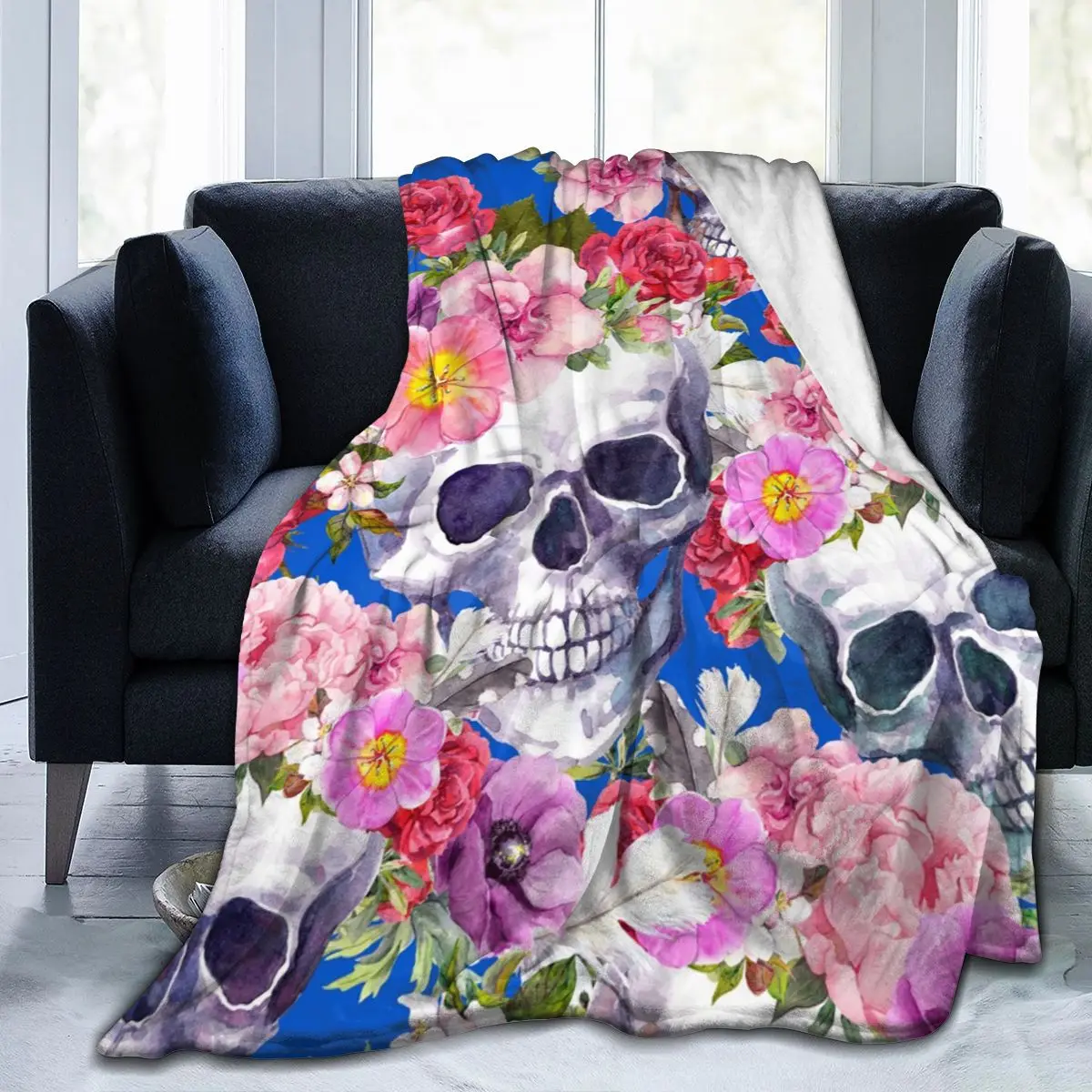 

Floral Skull Design Soft Blankets For Bed Couch Sofa All Season Warm Flower Fleece Blanket Dropship Wholesale Flannel Throws