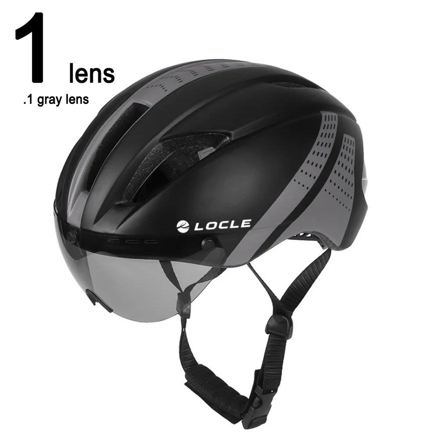 LOCLE, 3 линзы, Aero TT, для шоссейного велосипеда, велосипедные очки, шлем для велоспорта, защитный шлем для верховой езды, мужской, скоростной, пробный, шлем двойного назначения 280 г - Цвет: Black Gray 1 Lens