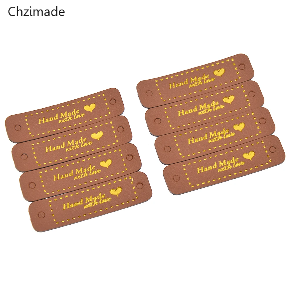 24pcs brown gold Lychee Life одежда ручной работы метки одежды из искусственной кожи с буквенным принтом этикетки джинсы сумки обувь метки Шитье - Цвет: 24pcs brown gold