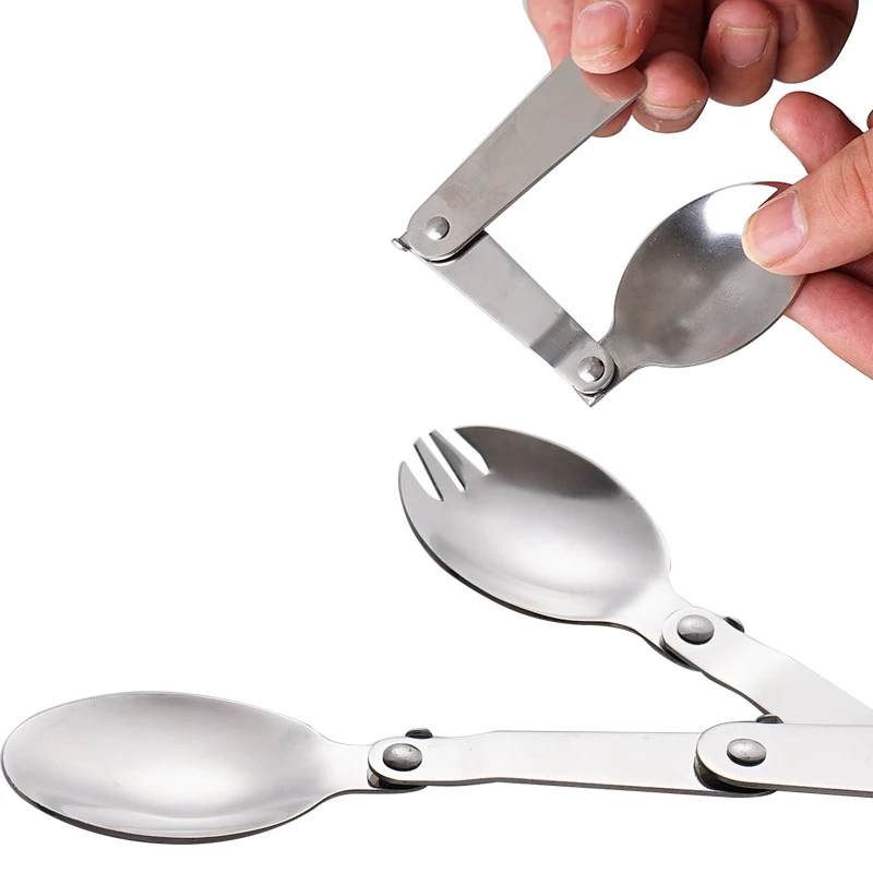 

Outdoor Folding Travel Camping Utensil Stainless Pocket Spoon Fork Light Small Foldable Spoon Fork Camping Picnic Tool Tableware