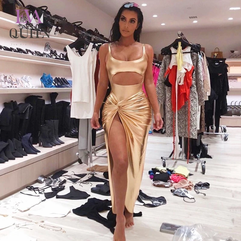 Женский комплект из двух предметов EvaQueen вечерний с юбкой разрезом и золотыми