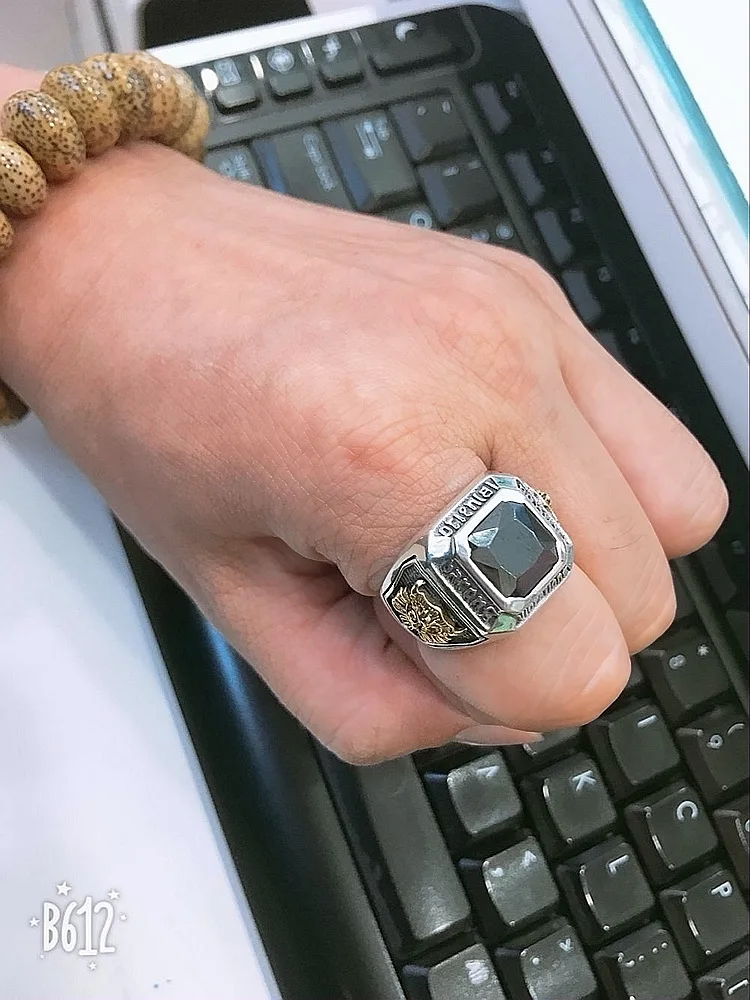 

New Men's ring S925 silver vintage Thai silver crafts inlaid with zircon adjustable silver ring for Man fashionable male ring