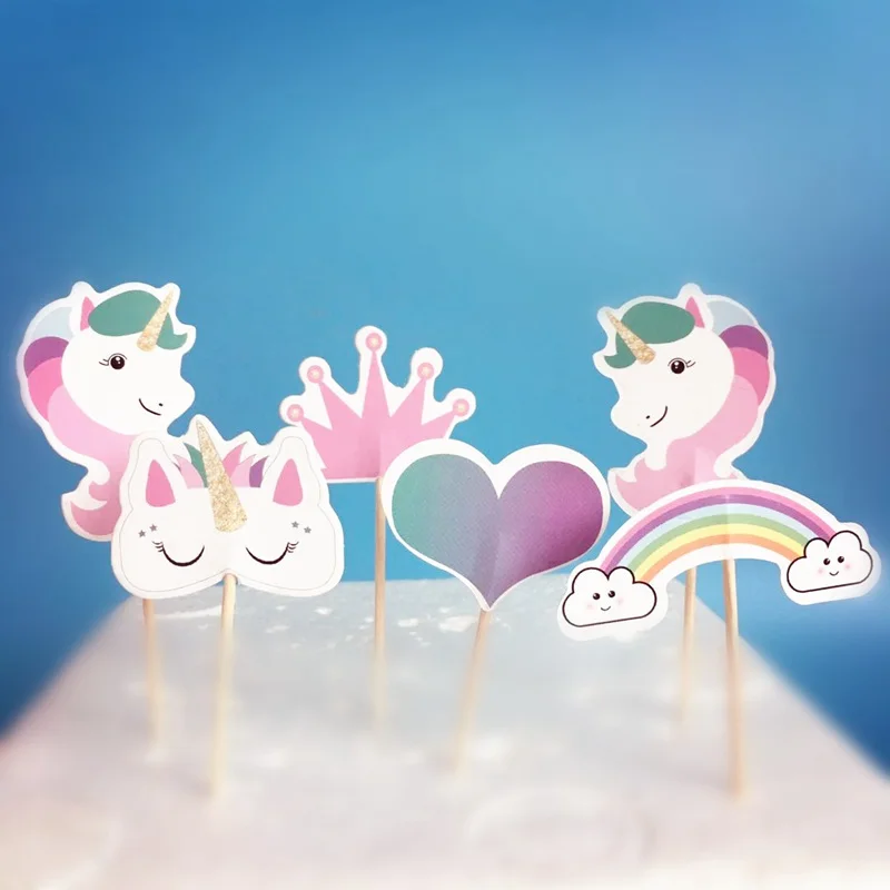Симпатичные топперы для капкейков с единорогом 48 шт. торта радужным сердцем и