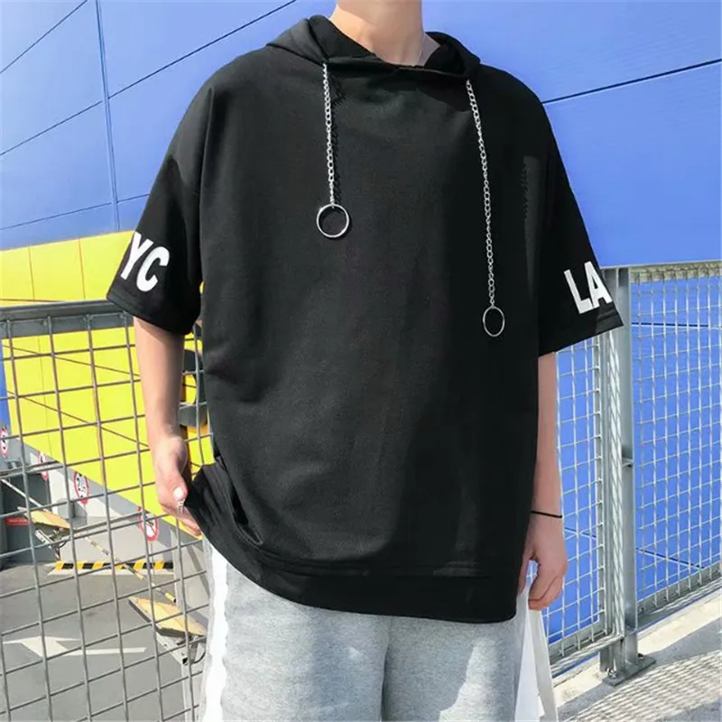 Харадзюку стиль Новая летняя футболка мужской пятиточечный рукав свободные с