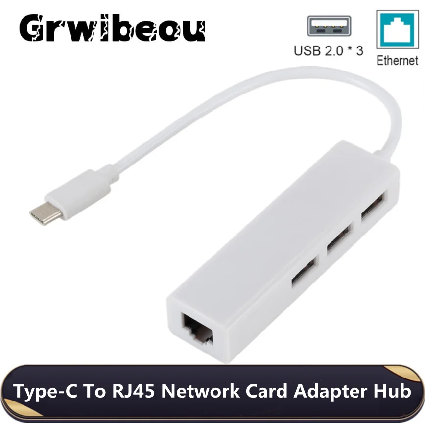 Сетевой концентратор Grwibeou, USB 2,0, 3 порта USB + Type-C, USB 2,0, Lan, Rj45 - изображение