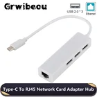 Сетевой концентратор Grwibeou, USB 2,0, 3 порта USB + Type-C, USB 2,0, Lan, Rj45