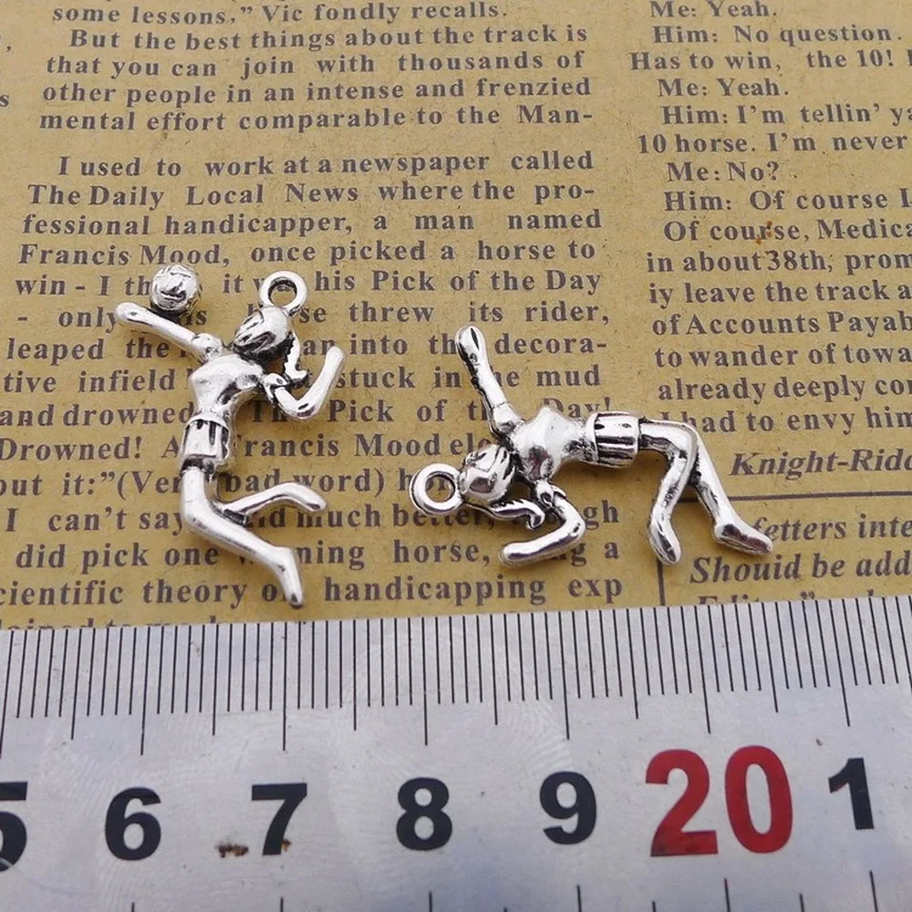 

80pcs Volleyball Player Charms 20mm x 27mm DIY Jewelry Making Pendant antique silver color