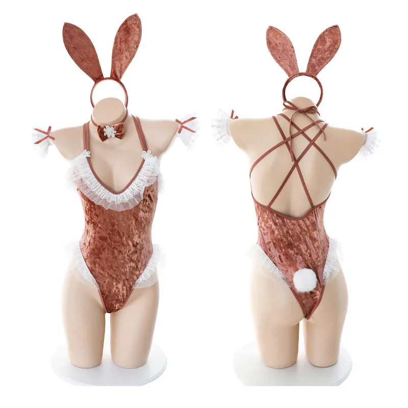 Женский бархатный костюм розового цвета в стиле аниме кролик для косплея