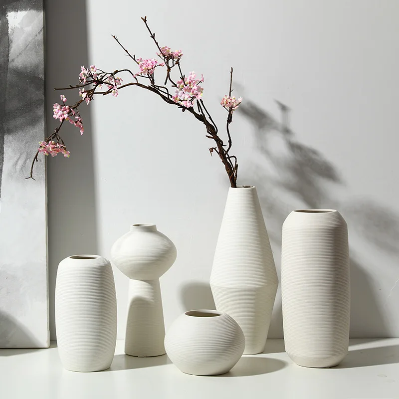 

1pcs Jingdezhen Zen minimalist white ceramic vase European style tabletop flower vases living room ornaments home accessories