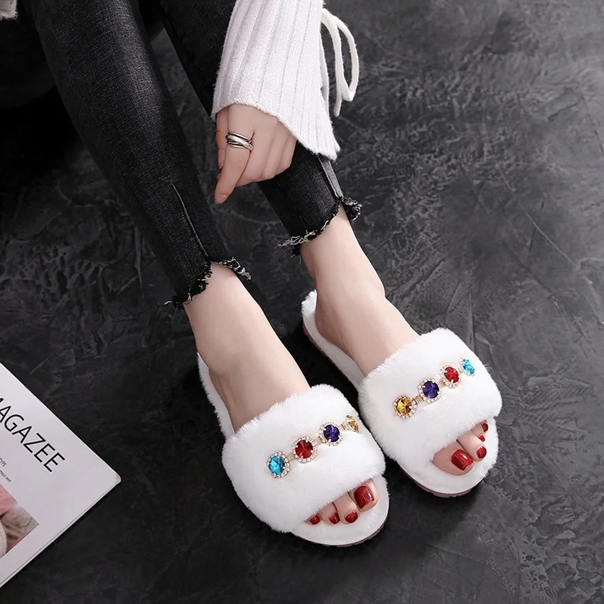 

Indoor Fur Slides Women Slippers for Home Warm Plush Lovers House Slipper Fuzzy Furry Ladies Slippers and Sandals Sliders Shoes