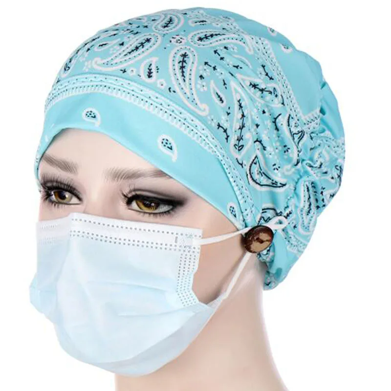 

Women's Hats With Buttons Indian Nurses Work men's Hats Muslim Cancer Chemical Hats Beanies Wrap Caps