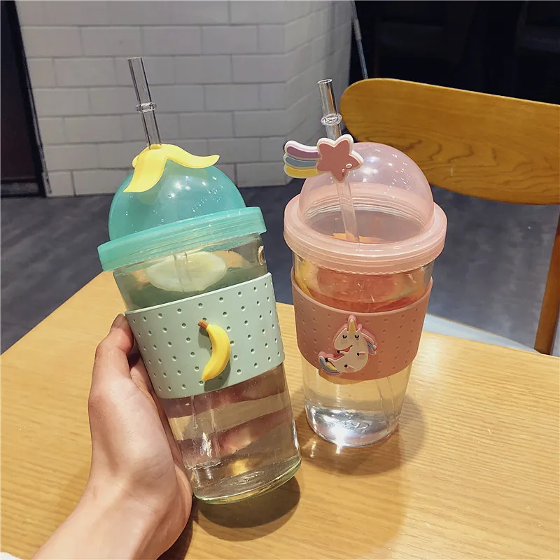 Новая модная вишня двухслойная стеклянная чашка Kawaii бутылка для воды для детей и взрослых с соломинкой милые бутылки для воды Bpa бесплатно герметичные чашки