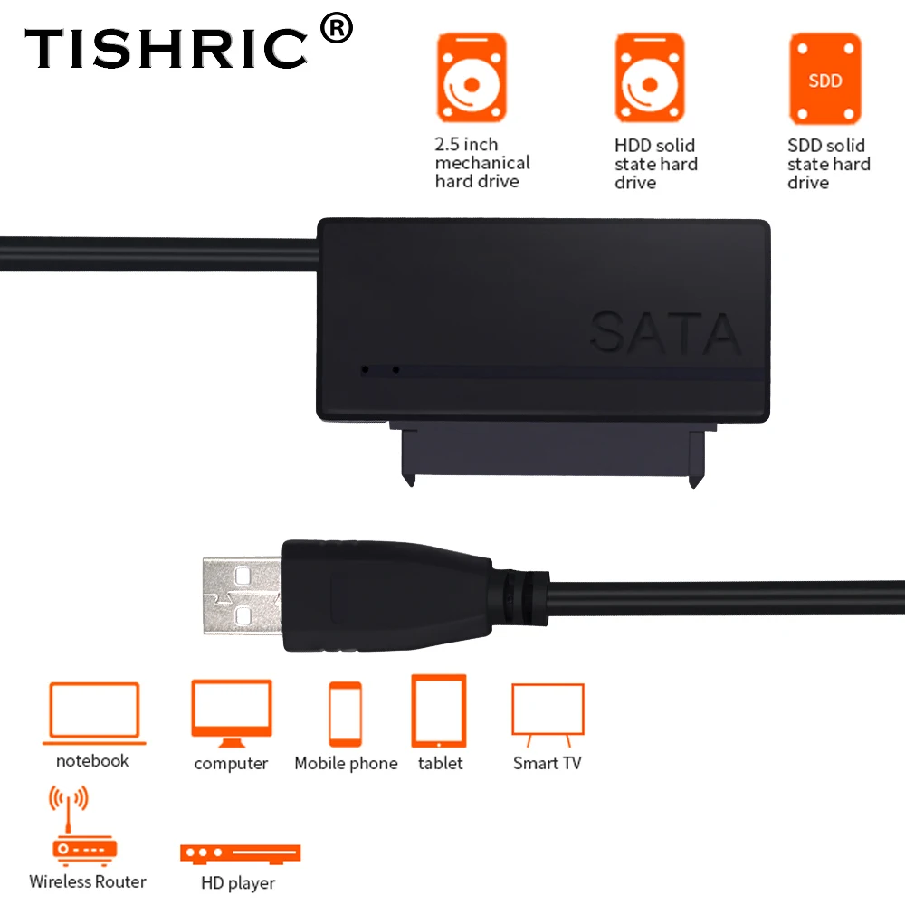 Кабель преобразователь TISHRIC с USB 2 0 на SATA 22pin для ноутбука CD/DVD поддержка Caddy внешний