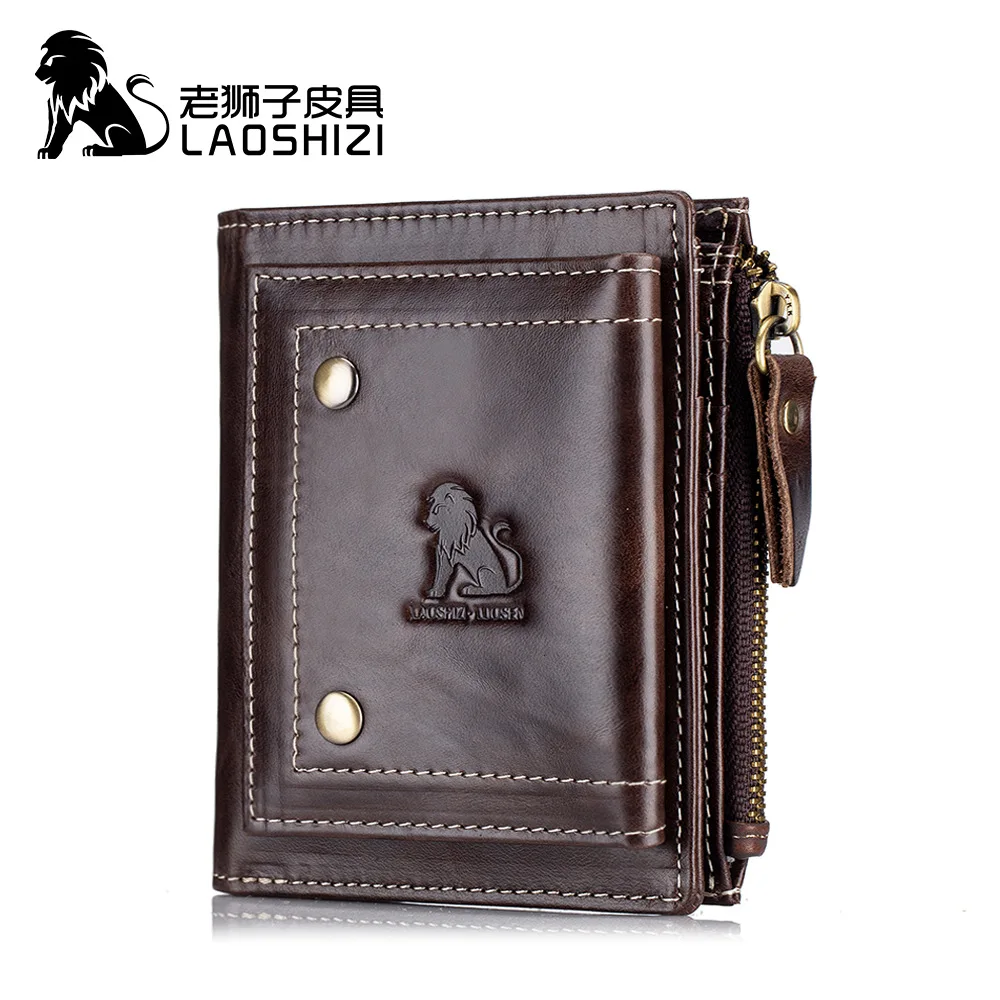 

LAOSHIZI Brand Mens Wallet Design Genuine Leather RFID Men Wallets With Card Holder Fashion Multifunction Male Short Mini Purse