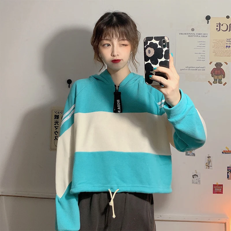 

2020 Womens Hoodie Sweatshirt Letters Long Sleeve Patchwork Tracksuit Winter Hoodie For Women Pullover sweatshirt women