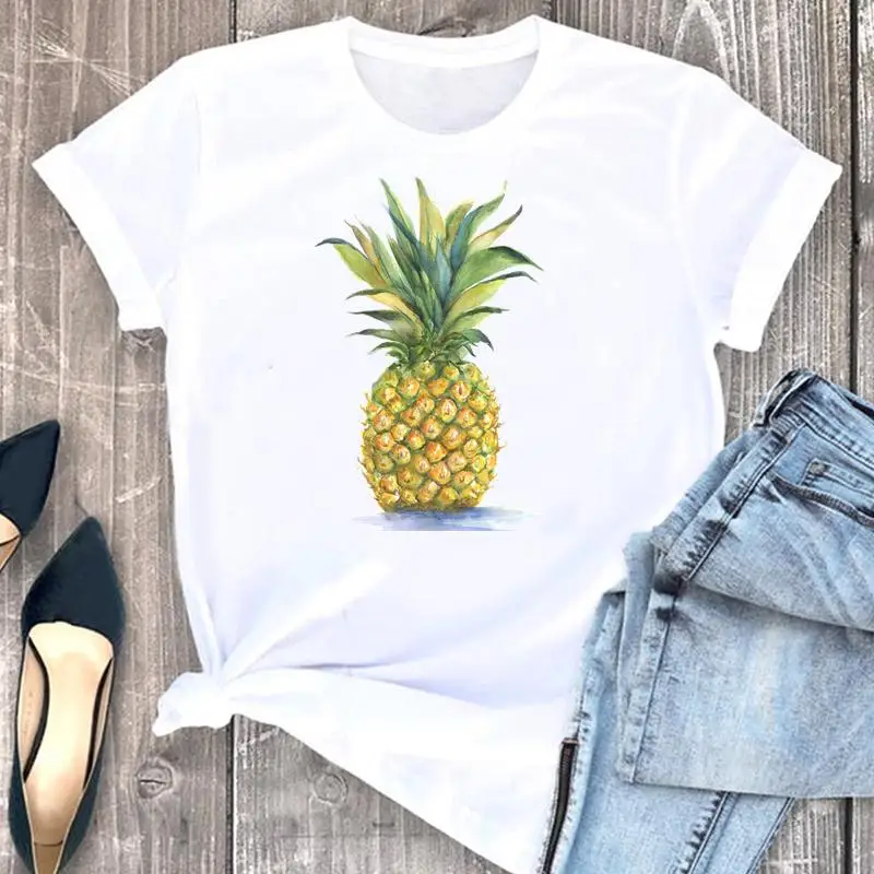 

Women Clothes Watercolor Pineapple Fruit Cartoon 90s Fashion Short Sleeve Summer Print Tshirt Female Tee Top Graphic T-shirt