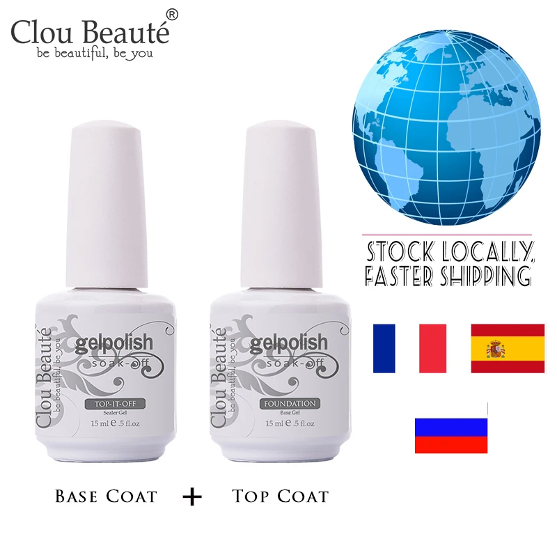 

Clou Beaute Fast shipping Gel Nail Polish Set 8/15ml Base Foundation No Wipe Top Coat Transparent Soak of Lacquer Fast Delivery