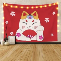 laeacco tapestry cartoon lucky cat money wall hangings home wedding restaurant shop college living room decoration polyester