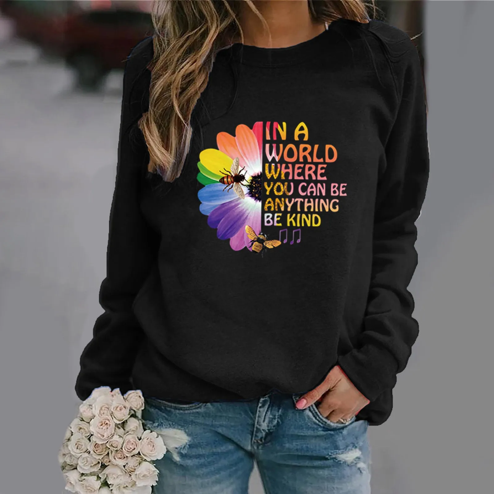 

Floral Print Long Sleeved Tops Hoodies Women Casual Pullover O Neck Vintage Clothes Retro Wild Oversized Sweatshirts Толстовка 3