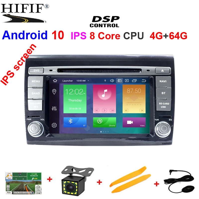 Автомобильный мультимедийный плеер IPS DSP 2 Din Android 10 для Fiat/Bravo 2007 2008 2009 2010 2011 2012