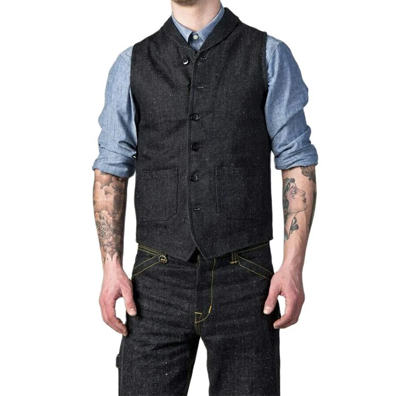 Жилет мужской шерстяной в елочку приталенный пиджак для жениха свадьбы стиле