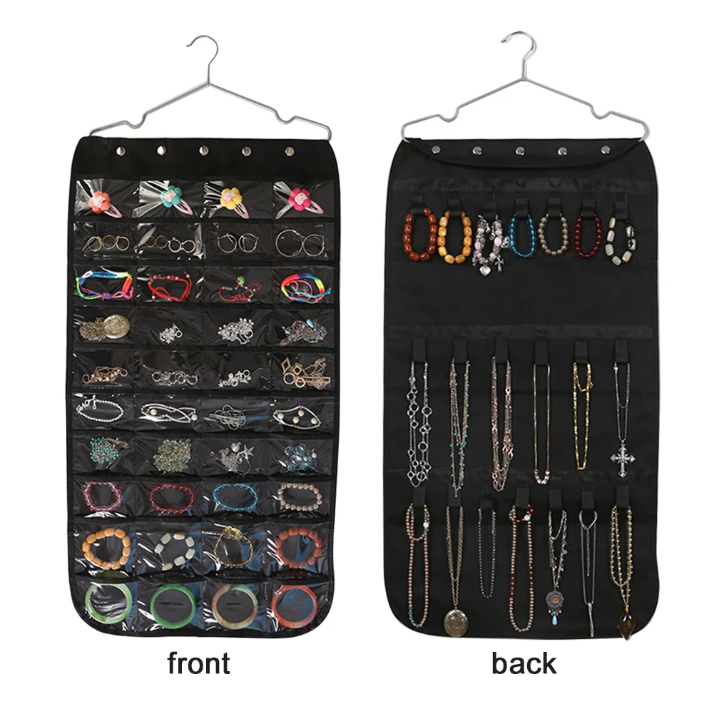 

With Hanger Household Storage Bag Foldable Portable Jewelry Organizer 20 Hook Loops Double Sided Shops Wall Hanging 40 Pockets