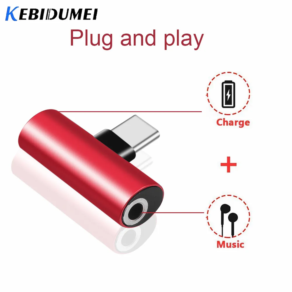 Зарядный конвертер Kebidumei 2 в 1 разъем для наушников типа C 3 5 мм USB аудиоадаптер Type