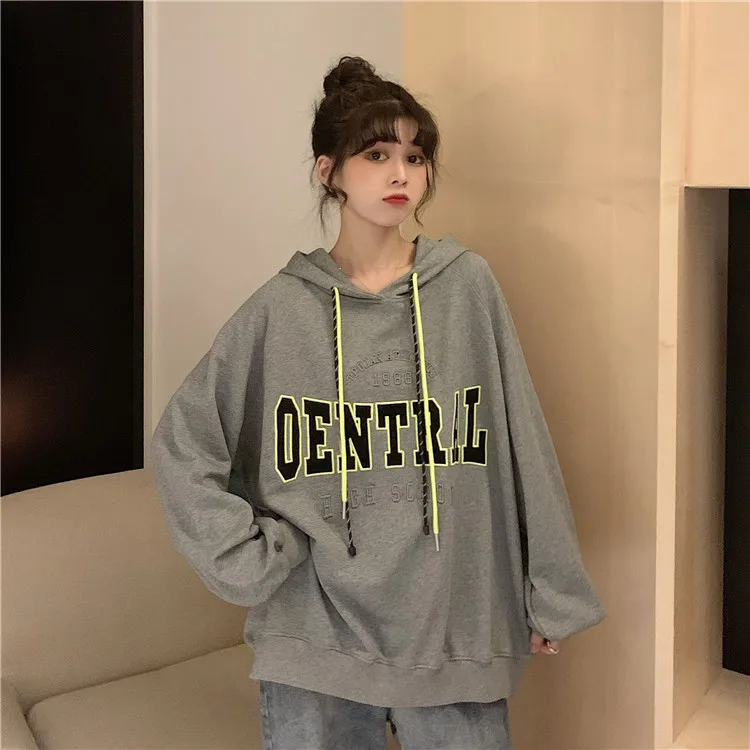 5446 2021 Fall Korean Letter Hooded Loose Casual Lazy Sweatshirts