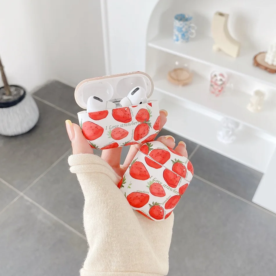 

Earphone Case For airpods case Fashion Strawberry Earphones Cover For AirPods 2 3 AirPods Pro Soft TPU Protect Shell with Hook