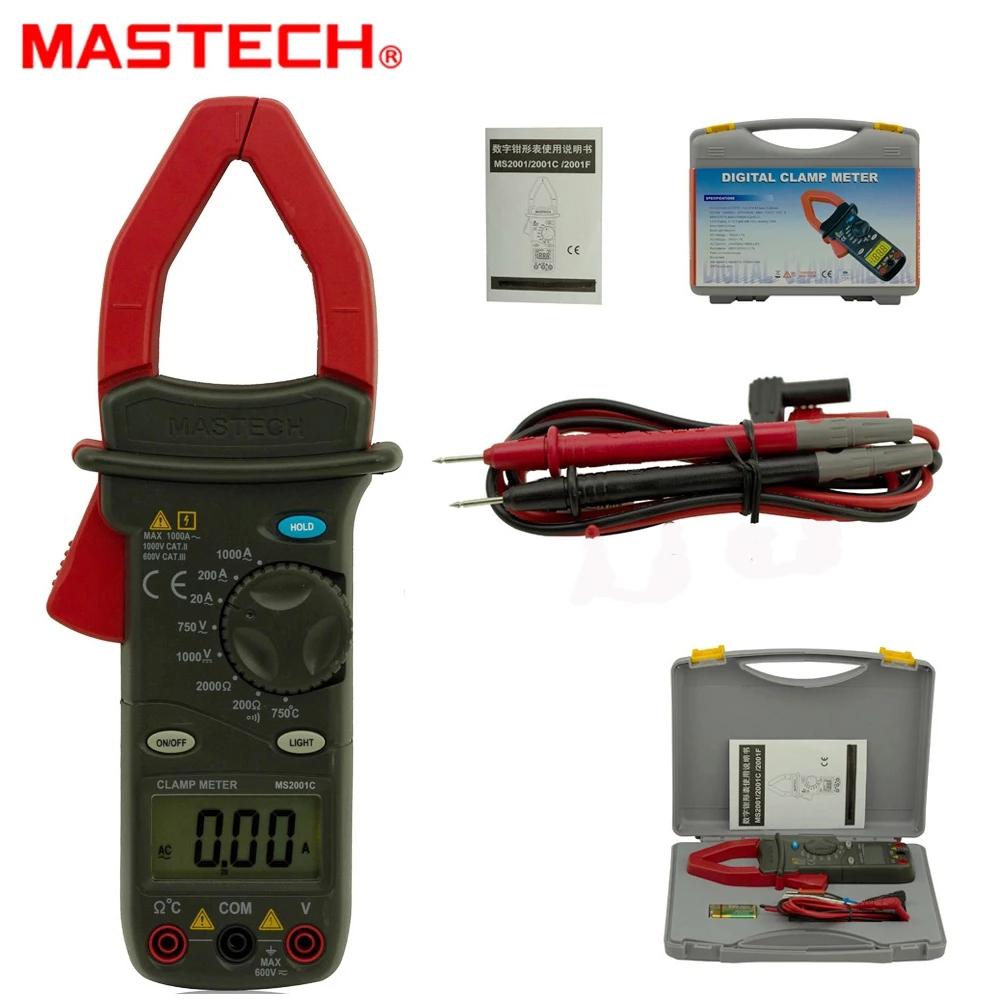 MASTECH MS2001C 1999 счетчик цифровой клещи AC/DC напряжение ACA 1000A тестер детектор с диодной подсветкой