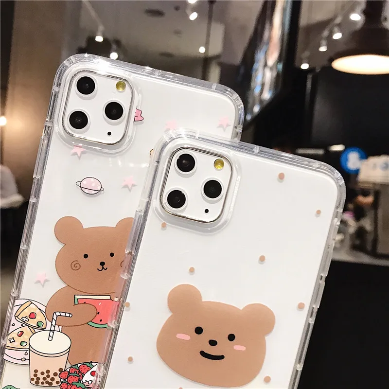 Korean Cartoon Naughty Bear Transparent Airbag Phone Case For iPhone 11 Pro X XS Max XR 8 7 6 6s Plus Soft TPU Clear Cover |