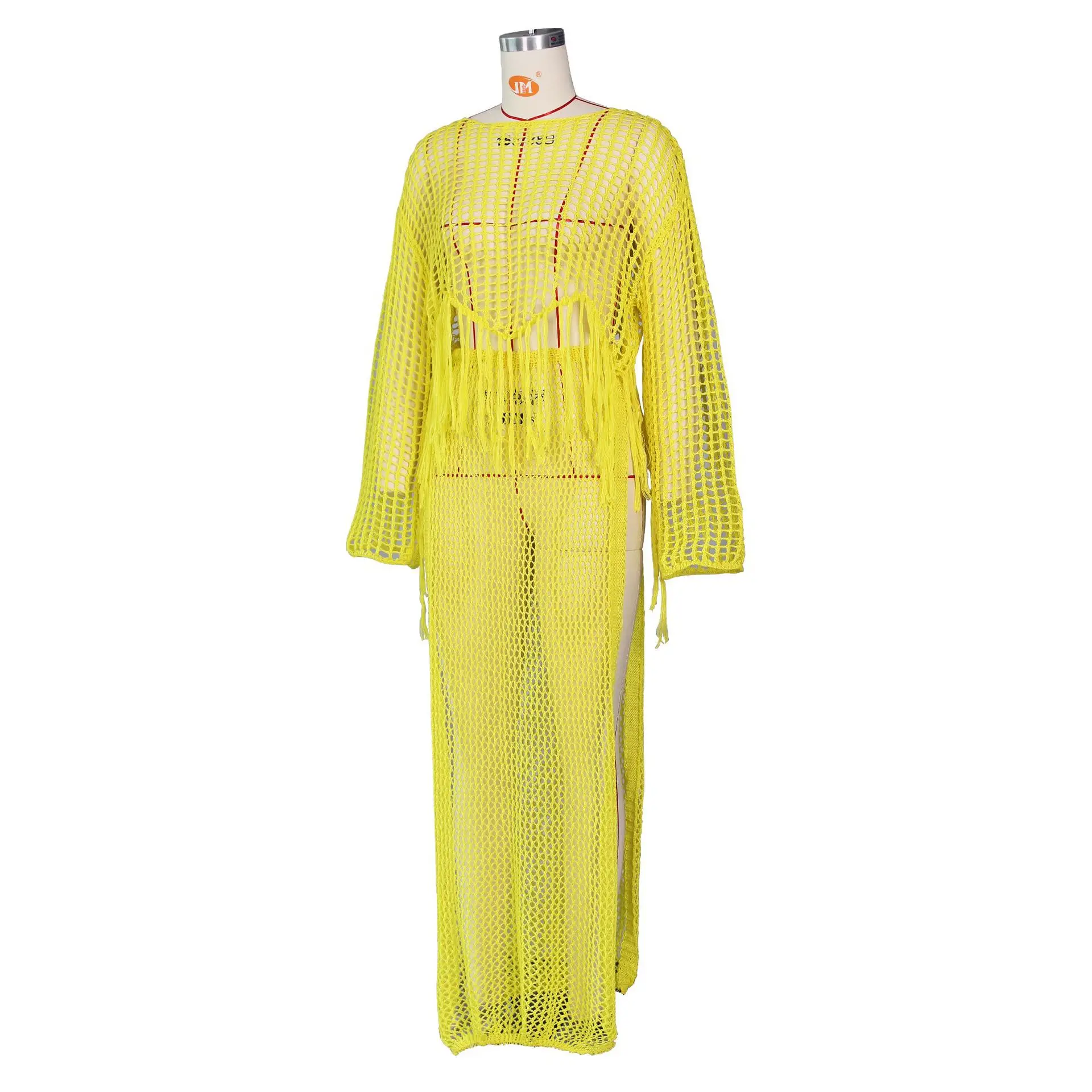 Ажурный вязаный комплект из двух предметов Adogirl платье с длинным рукавом кроп топ