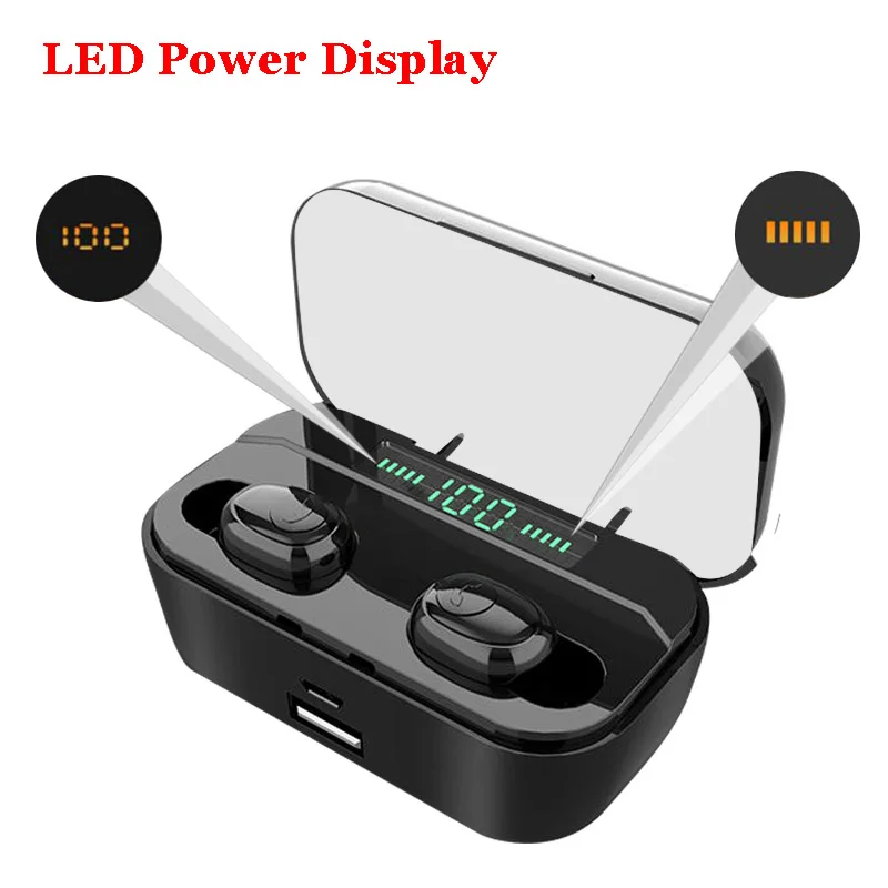 Black With LED Беспроводные bluetooth-наушники TWS миниатюрные беспроводные наушники 3500 мАч power Bank Bluetooth V5.0 светодиодный дисплей гарнитуры IPX7 водонепроницаемый - Цвет: Black With LED