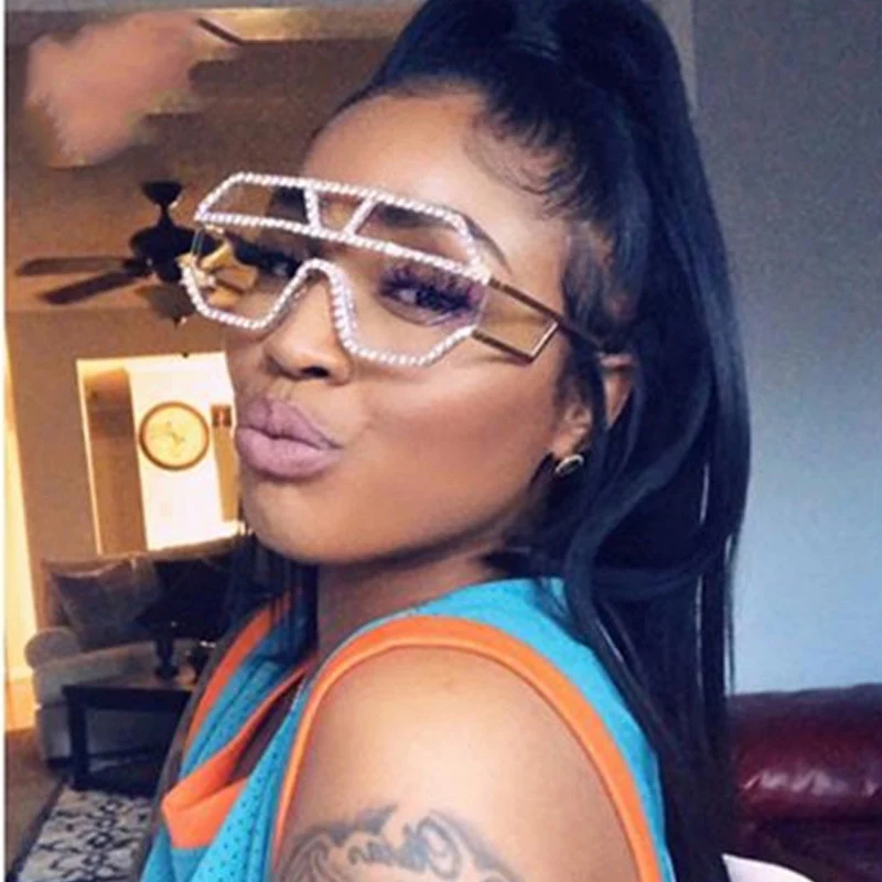 Стразы большие коричневые солнцезащитные очки женские роскошные винтажные с