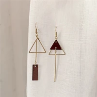 vintage wooden asymmetric triangular earrings long personality fashion stud earrings women jewelry accessories wholesale