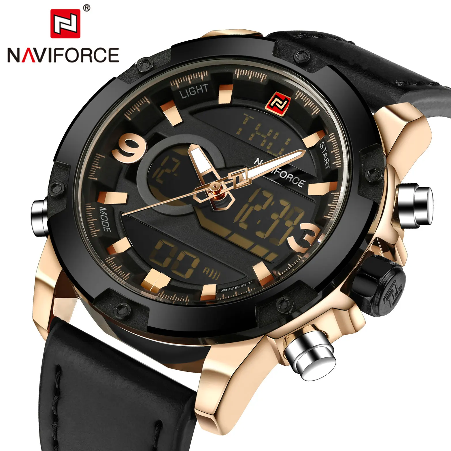 NAVIFORCE, Спортивные кварцевые мужские часы, Топ бренд, роскошные часы, двойное время, аналоговые цифровые часы, мужские военные водонепроницаемые наручные часы