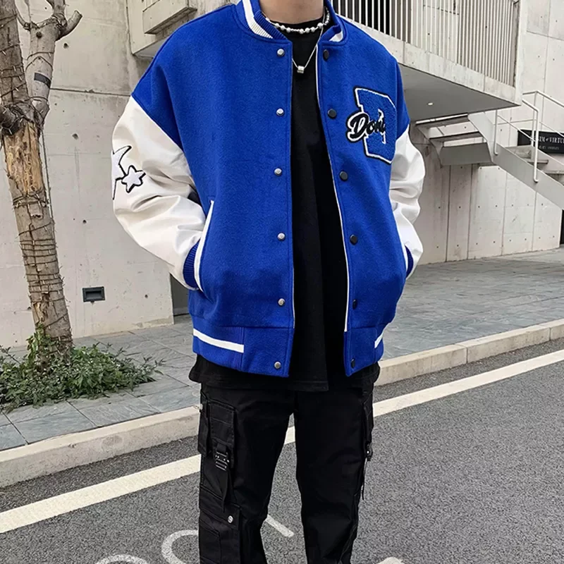 

2021 Vintage Hiphop College Jackets Mens Furry Stars letters Embroidery Color Block Harajuku Varsity Jacket Women Baseball Coats