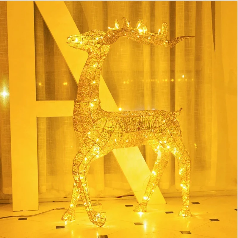 

40cm Christmas Wrought Iron Deer With LED Light Glowing Flashing Elk Statue Glitter Sequins Reindeer Xmas Ornament Home Decor