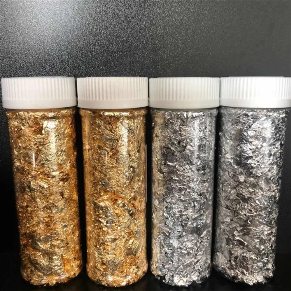 

Gold Foil Shredded Silver Foil Paper Hot Stamping Flakes Imitation Gold Foil Metal Flakes For Painting Art Furniture Decoration