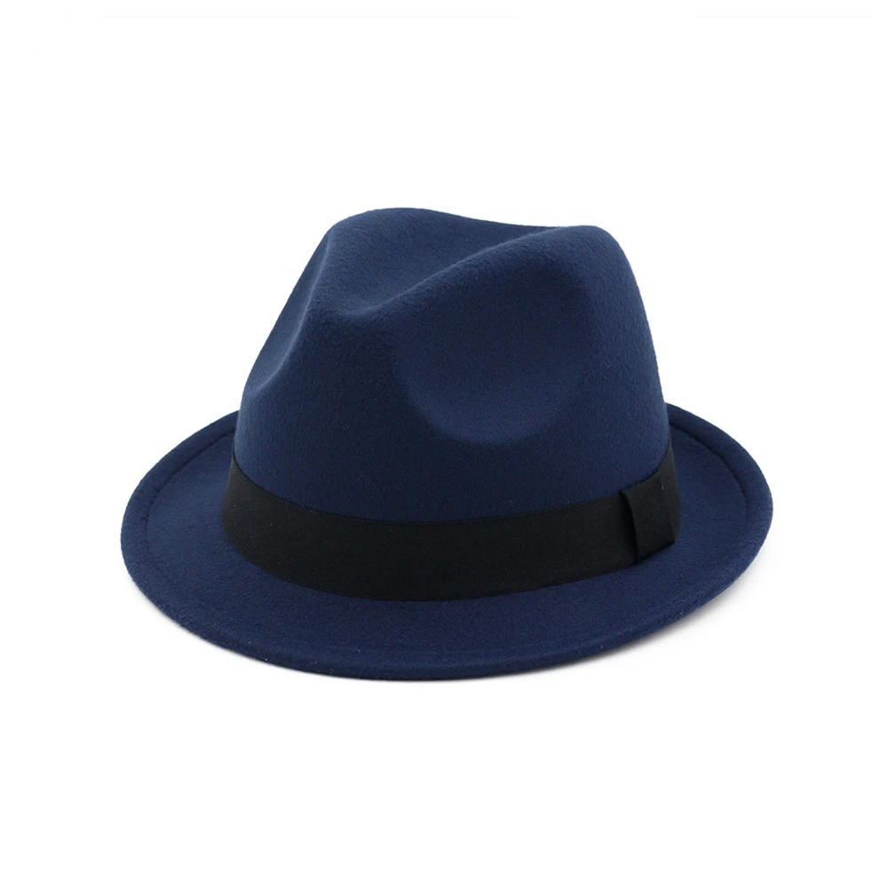 Dark Blue Модная мужская и женская шерстяная шляпа Fedora с тканевым поясом поп уличная дорожная шляпа Панама джазовая, шляпа - Цвет: Dark Blue