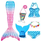 6 шт.компл., платье с хвостом русалки для девочек, с моноластами, купальник, детский костюм Русалочки, косплей, пляжная одежда, купальный костюм