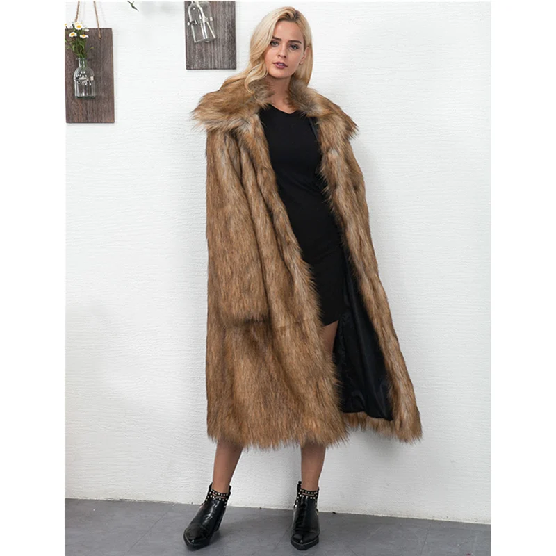 

WEPBEL Women Casual Winter Fashion Faux Fur Collar Coat Warm Outwear Open Front Long Coat Plus Size Overcoat Jacket